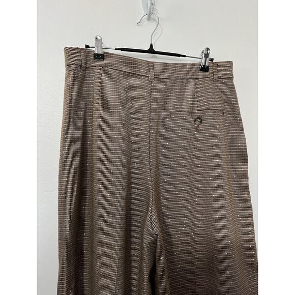 Anthropologie Maeve Pleated Wide Leg Pants Size 12 Brown Metallic Sequins Office - Picture 5 of 10